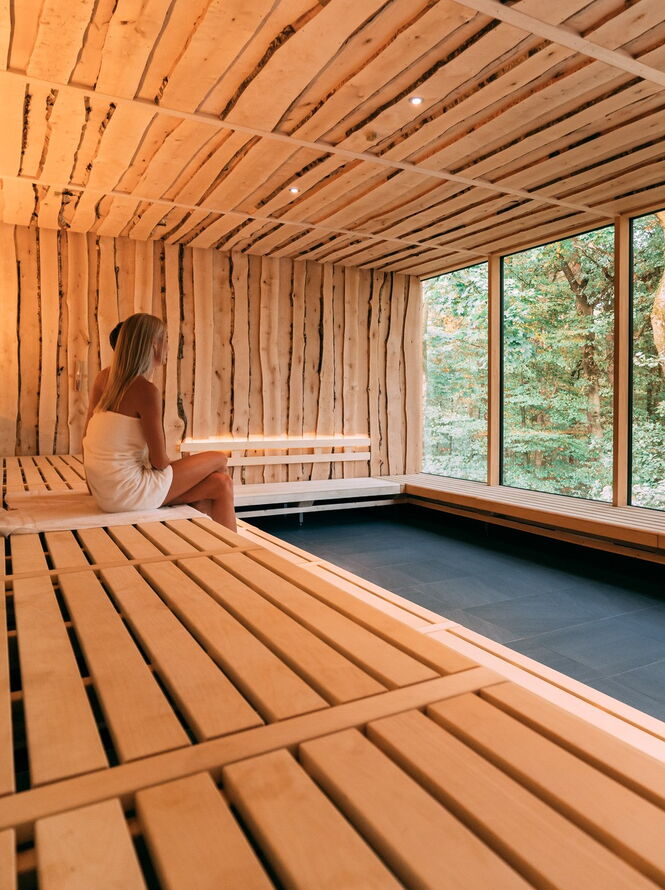 WALDsauna mit Wald Panorama im WALDgarten in der Westfalen Therme in NRW